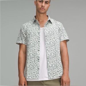 NWT Lululemon White Short-Sleeve Button-Down with Green Floral Print